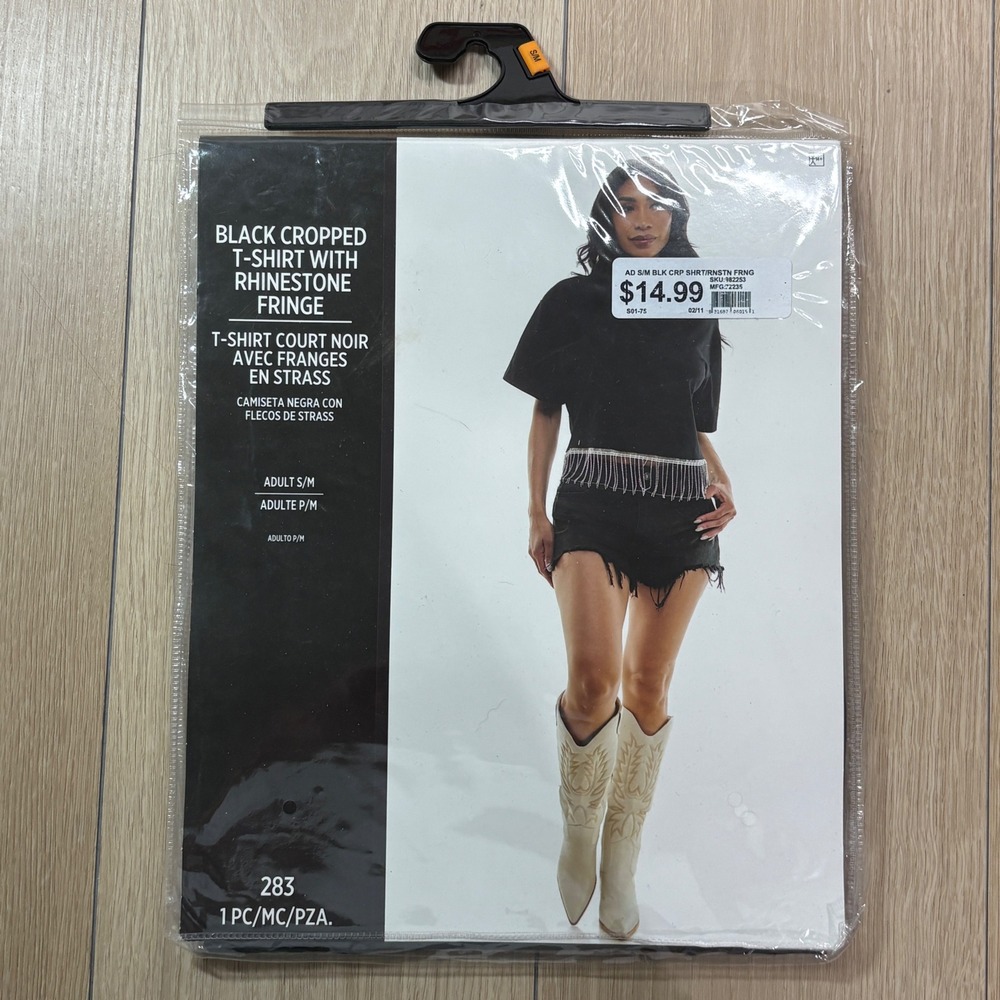 KGBW Halloween Black Cropped T-Shirt Cowgirl Rhinestone Fringe Adult S/M 982253